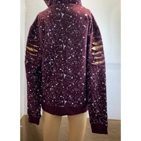 Switch Remarkable Burgundy Splatter Print Hoodie With Golden Bull Design Size L - Picture 5 of 9